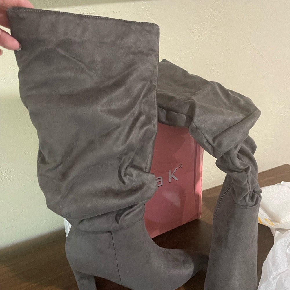 Allegra K Charcoal Over the Knee Boots